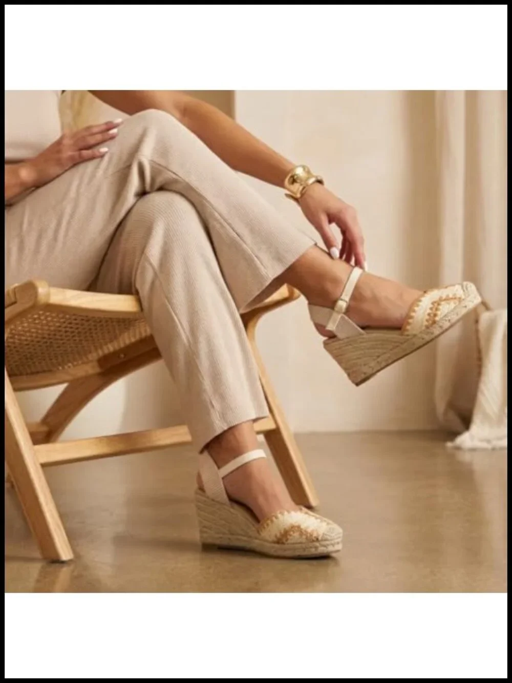Raffia Espadrilles Wedges with Adjustable Ankle Strap